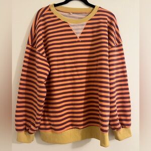 Striped Orange and Purple Crew Neck Sweatshirt